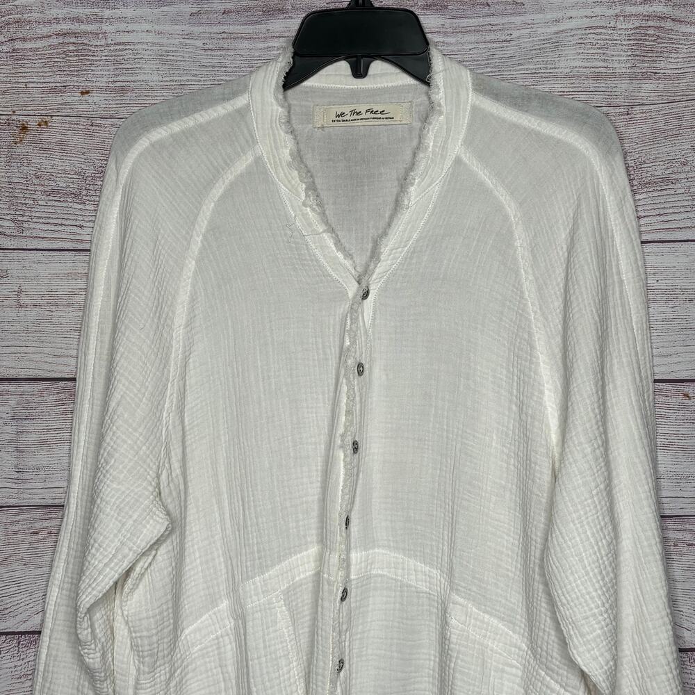 We The Free White Summer Daydream Gauze Pockets Button Down Oversized Top XS - Picture 7 of 7
